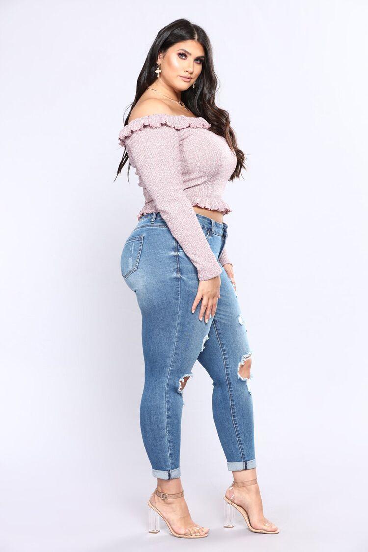 Stretch denim hole high waist ladies jeans - JWHL FASHION