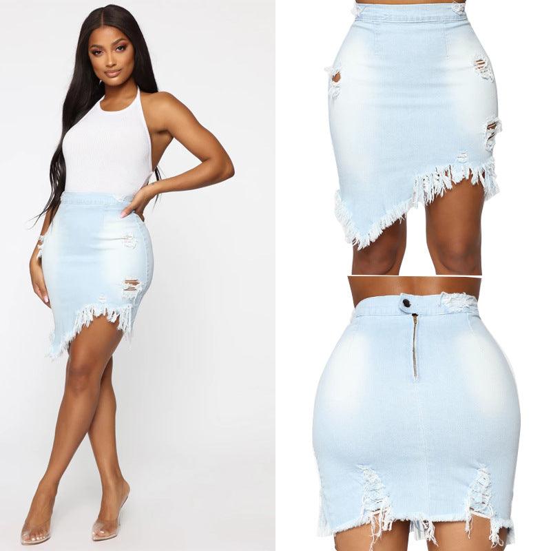 Denim Ripped Bag Hip Skirt - JWHL FASHION