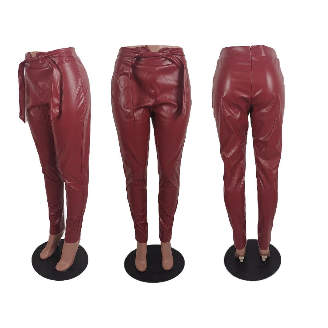 Autumn And Winter Casual Solid Color Leather Pants - JWHL FASHION