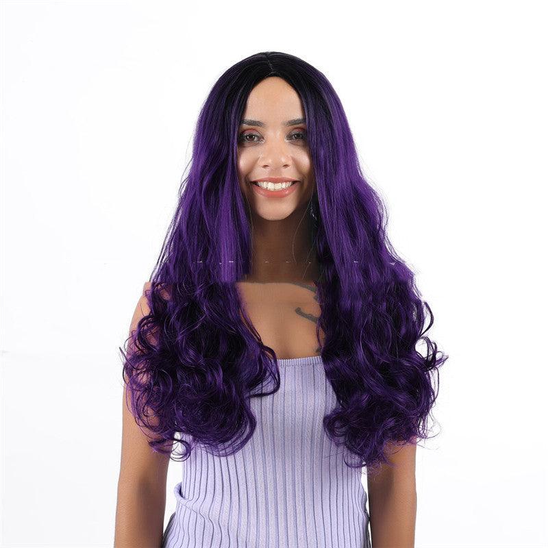 Gradient Color Two-color Gradient Big Wave Black Purple Middle Part - JWHL FASHION