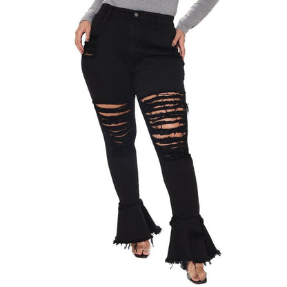 Trumpet Street Fashion Trend Ripped Plus Size Women's Jeans - JWHL FASHION