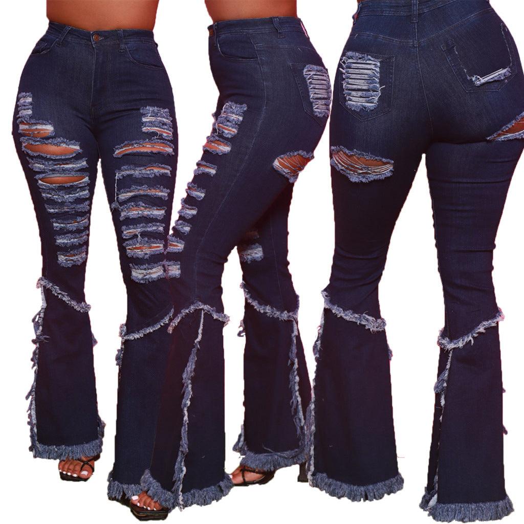 Raw-edged Ripped Flared Jeans - JWHL FASHION