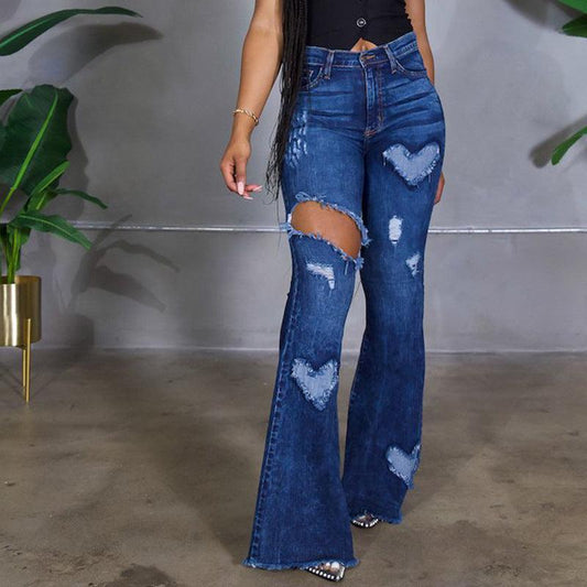 Women's New Ripped Denim Flared Pants - JWHL FASHION