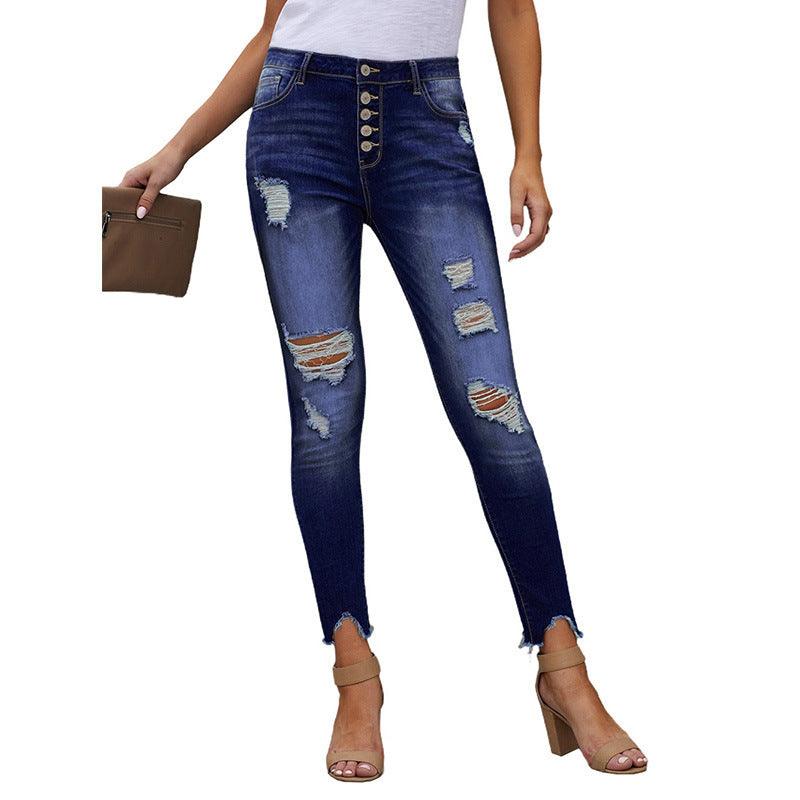 Women Hand Worn High Rise Cropped Jeans - JWHL FASHION