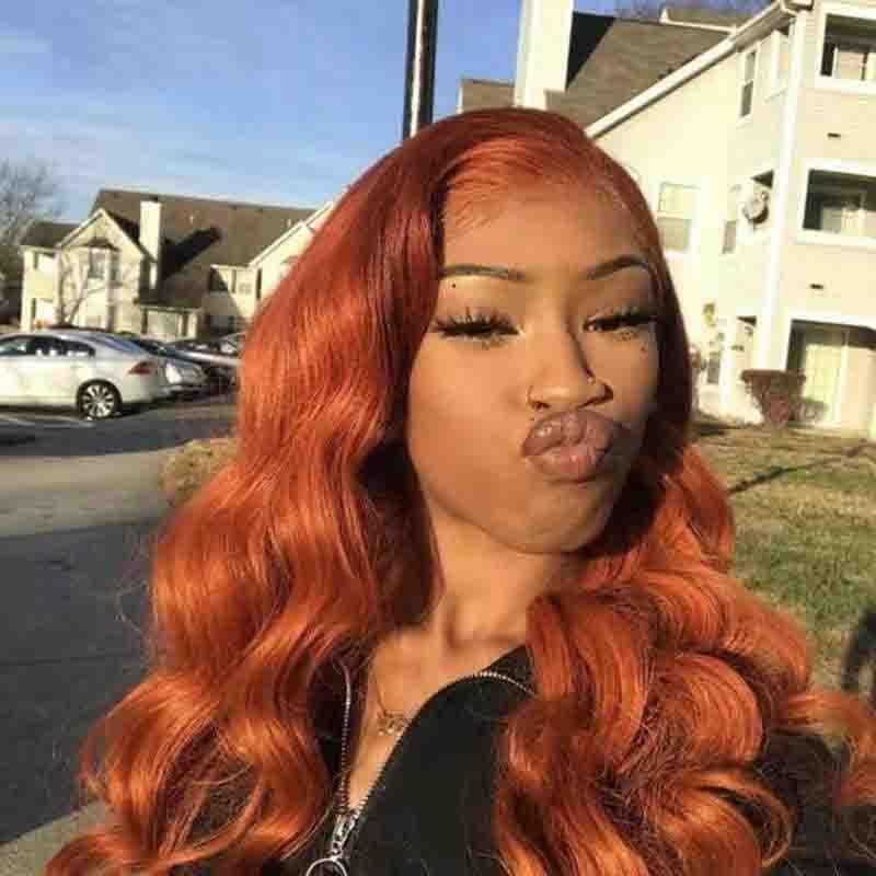 Dark Orange Smooth Human Hair Wig Set - JWHL FASHION