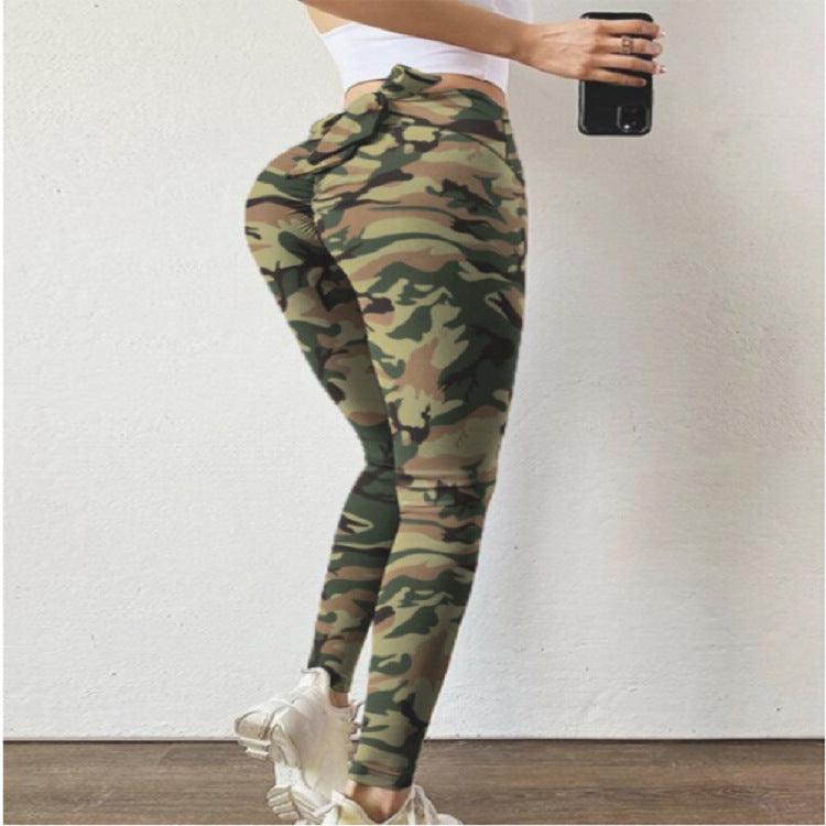 Bow Knot Cutout Skinny Camouflage Print High Waisted Belly Lifting - JWHL FASHION