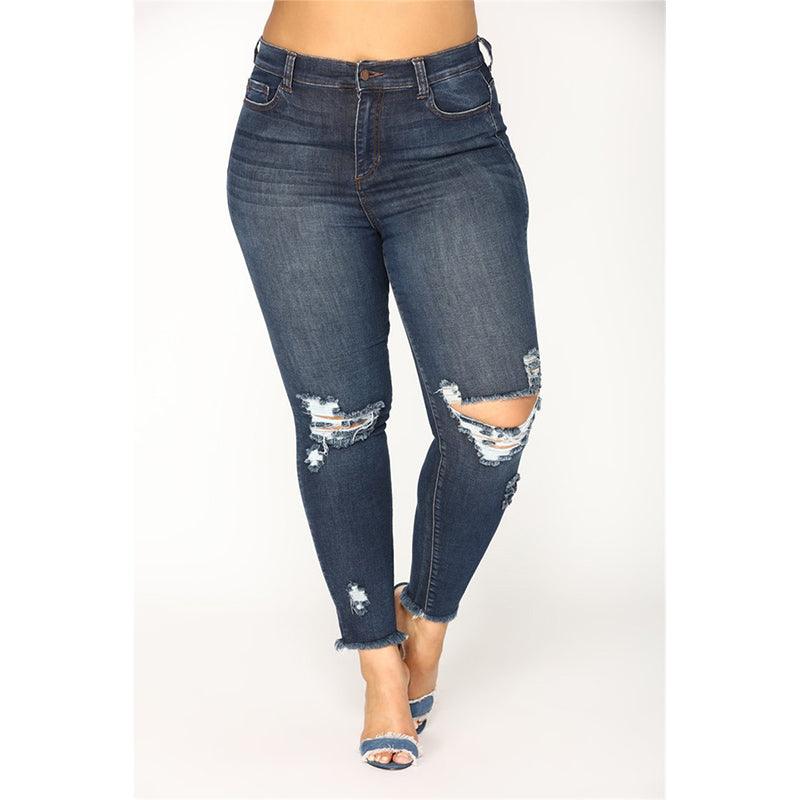 Women's Stretch Shredded Hip Raise Plus Size Jeans - JWHL FASHION