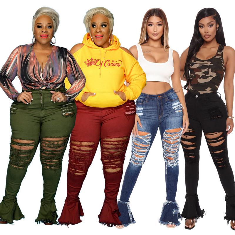 Trumpet Street Fashion Trend Ripped Plus Size Women's Jeans - JWHL FASHION