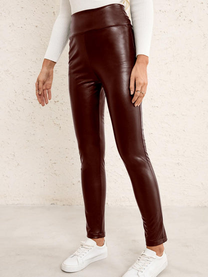 High Waist Stretch Slim Skinny Leather Pants or Trousers - JWHL FASHION