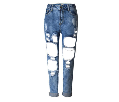 Ripped Jeans High Waist Knee Holes Skinny Pants - JWHL FASHION