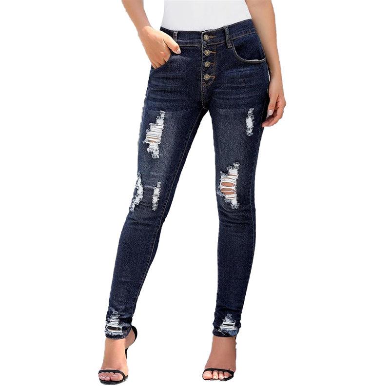 Denim pants with ripped holes - JWHL FASHION