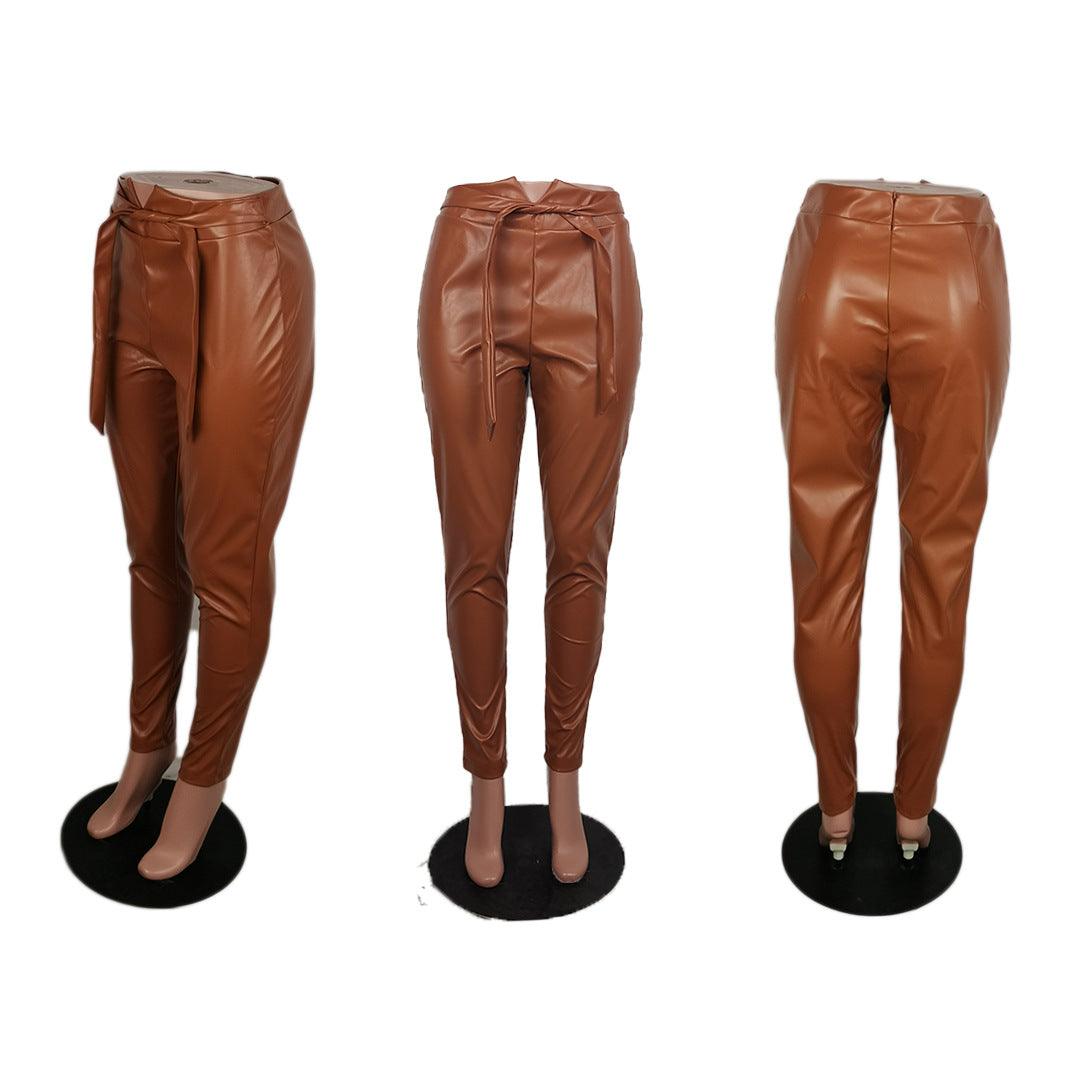 Autumn And Winter Casual Solid Color Leather Pants - JWHL FASHION