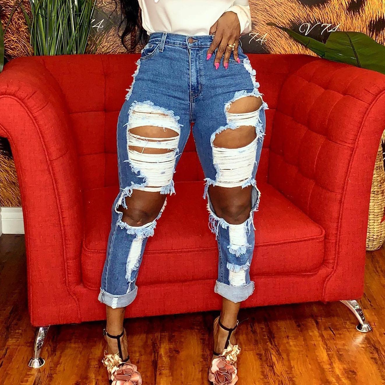 Women's Fashion Hip Hop Jeans With Big Holes - JWHL FASHION