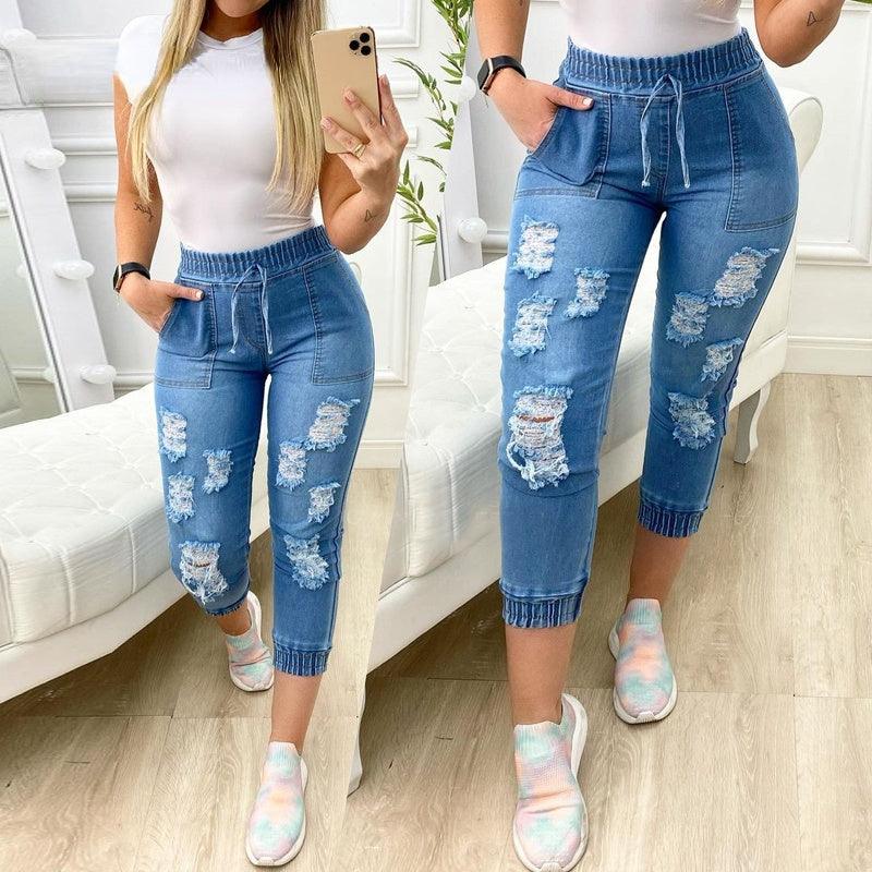 European And American Women's New Blue Ripped Jeans - JWHL FASHION