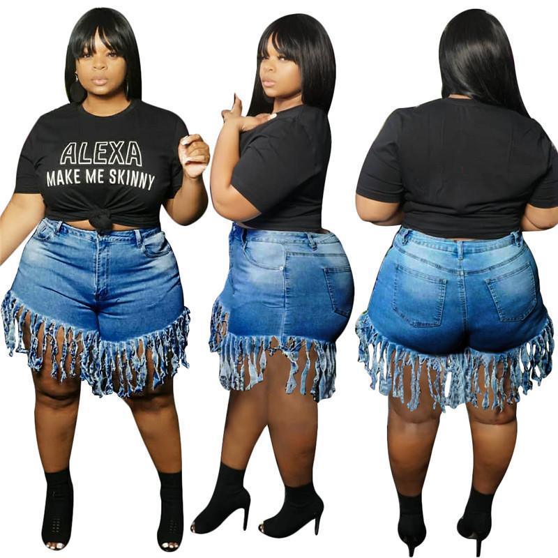 Fashion Sexy Bag Hip Tassel Plus Size Denim Straight Shorts - JWHL FASHION