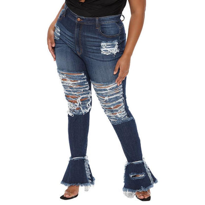 Trumpet Street Fashion Trend Ripped Plus Size Women's Jeans - JWHL FASHION