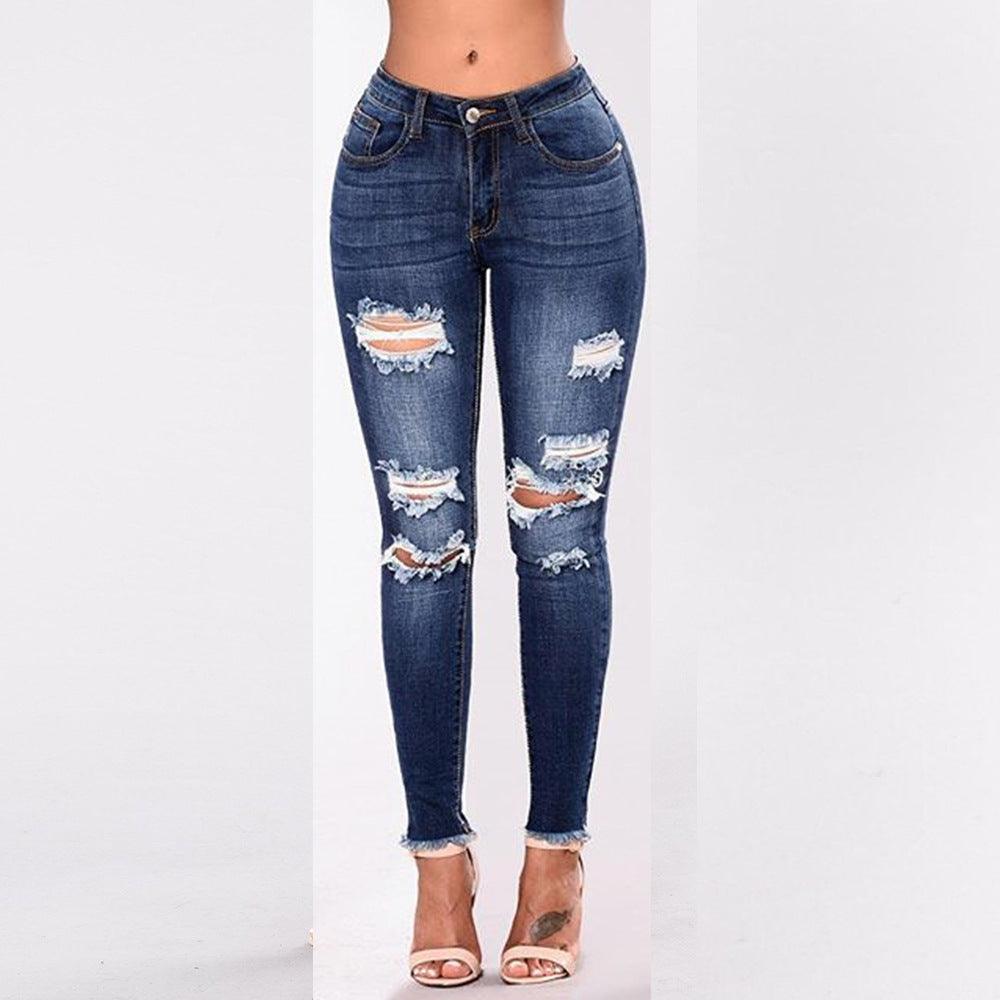 Ripped Slim Slim Pants Dark Temperament Denim Pants - JWHL FASHION