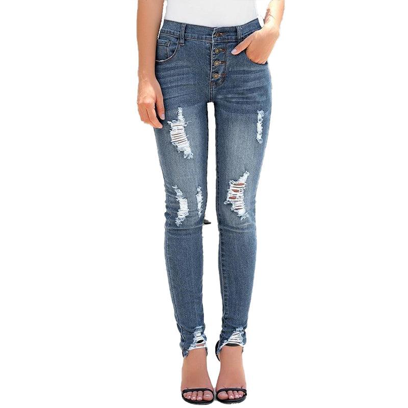 Denim pants with ripped holes - JWHL FASHION