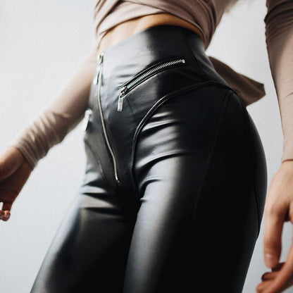 Dark Peach Buttocks Pu Tight High Waist Leather Pants or Trousers - JWHL FASHION