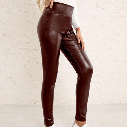 High Waist Stretch Slim Skinny Leather Pants or Trousers - JWHL FASHION