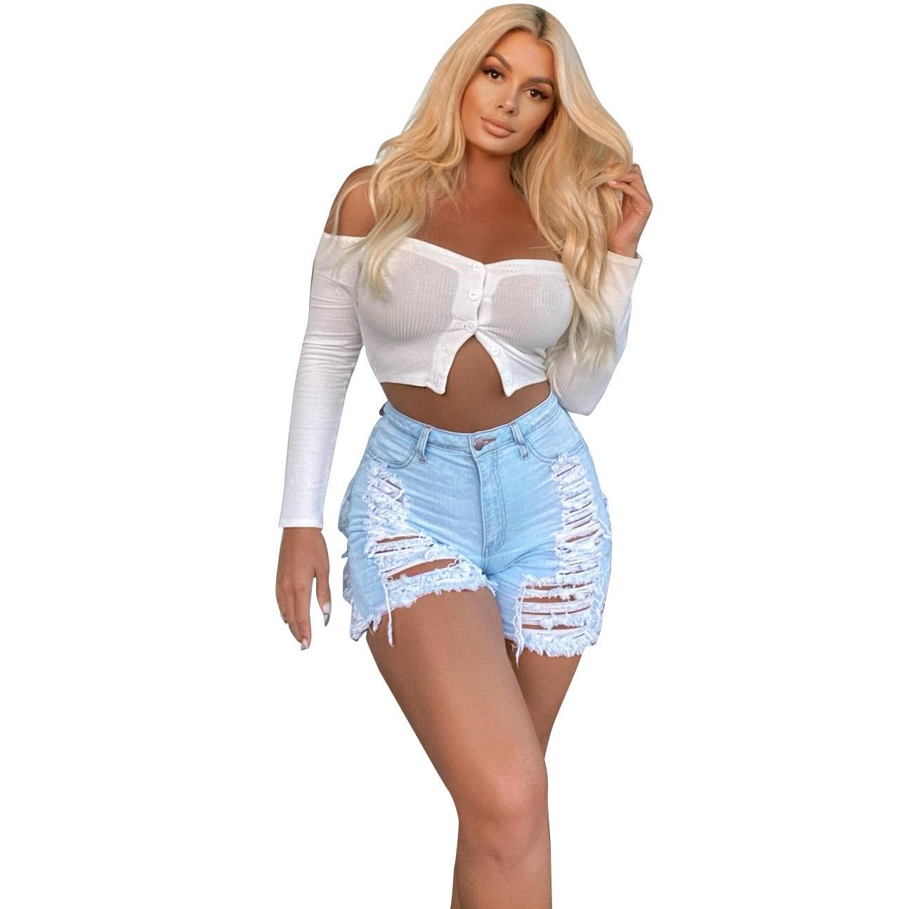 Ripped Denim Shorts - JWHL FASHION