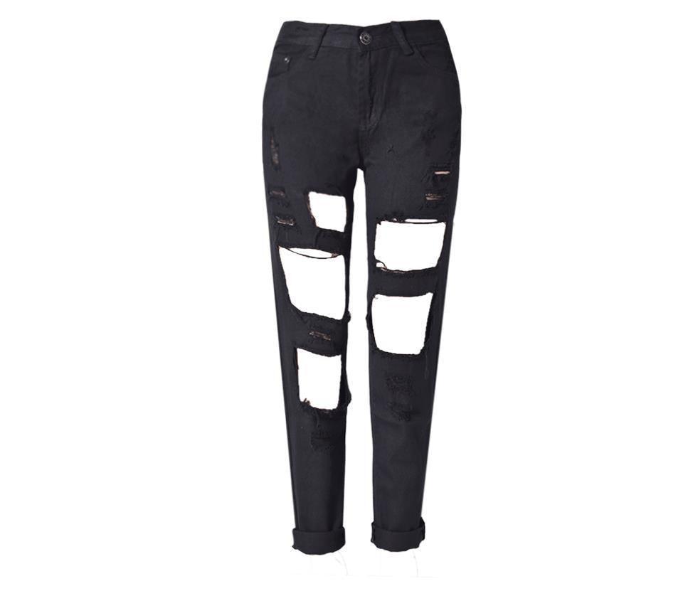 Ripped Jeans High Waist Knee Holes Skinny Pants - JWHL FASHION