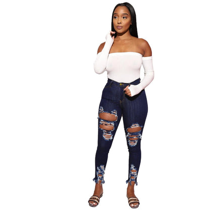 Women's Jeans Women's Ripped Elastic Feet Pants - JWHL FASHION